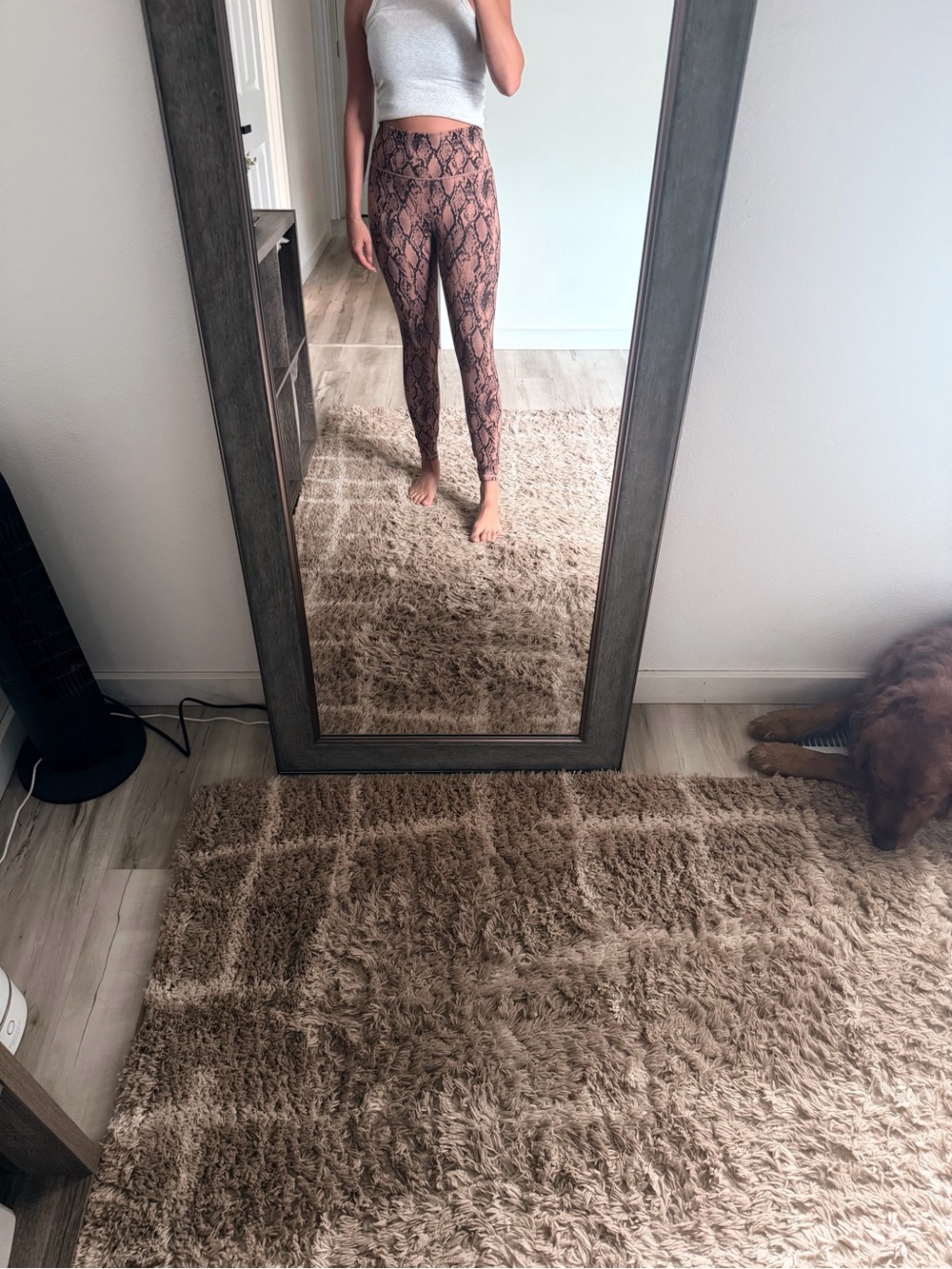 Fabletics PowerHold Snake-Print Leggings in Tan and Black